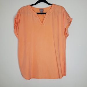 Chico's Womens Orange Salmon Cap Sleeve Popover Shirt Size 2 L Flowy Spring